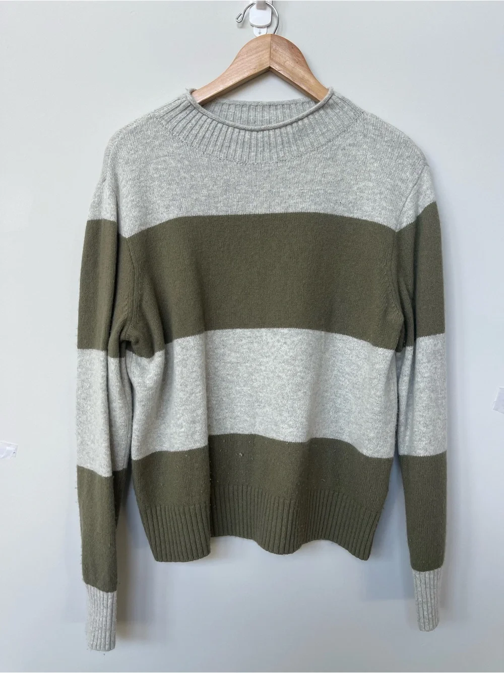 J. Crew | Striped Roll Neck Sweater Merino Wool Blend Contemporary Minimalist